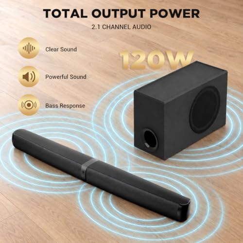 MZEIBO Sound Bar with Subwoofer, 120W Peak 2.1 CH Detachable Soundbar for TV, 2-in-1 Home Theater Audio System with DSP, Bluetooth 5.3, HDMI ARC, Optical & AUX for Movies, Music & Gaming - image 3
