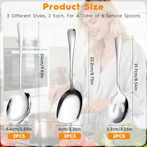 6 PCS Serving Spoon, 3 Styles Stainless Steel Serving Spoons Large, Multi-Functional Table Spoon, Cooking Spoons with Long Handle for Kitchen, Cooking, Restaurant Banquet - Image 3