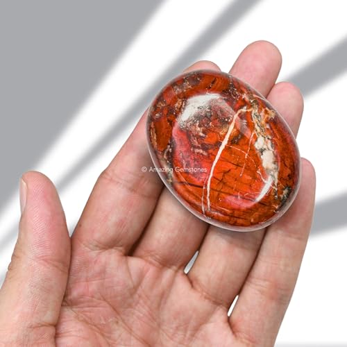 Image of Brecciated Jasper Crystals and Healing Stones - Large Palm Stone Crystals Piedra - Crystal for Good Luck, Positive Energy, Meditation - Unique Stocking Stuffers and Birthday Gifts for Women, Men
