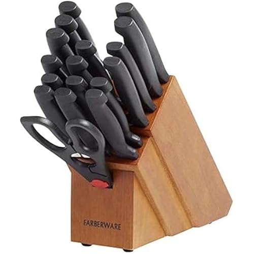 Farberware 18-Piece Kitchen Knife Block Set, High Carbon Stainless Steel