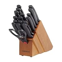 Farberware Never Needs Sharpening High-Carbon Stainless Steel Knife Block Set with Non-Slip Handles, 18 Piece, Black