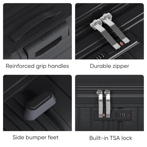 Mjkone 3-Piece Hardside Luggage Set with YKK Zipper & ABS+PC Construction, Ultra Lightweight Spinner Suitcases Featuring TAS Lock - Durable Luggage with 360°Silent Wheels(20in+24in+28in, Black)2