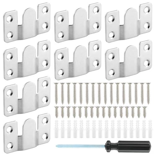 Image of 4 Pairs Interlocking Flush Mount, Bracket Picture Hanging Hooks,Buckle Furniture Connector Headboard Wall Mounting (Stainless Steel)