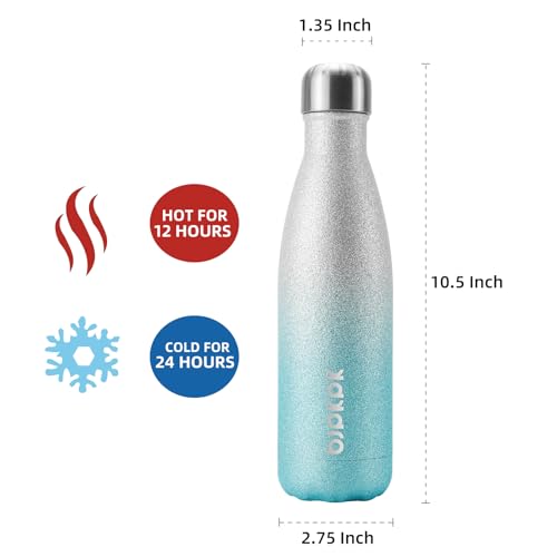 Image of BJPKPK Insulated Water Bottles 17oz Stainless Steel Sports Water Bottles Keep Cold for 24 Hours and Hot for 12 Hours,BPA Free,Glitter Silver Blue