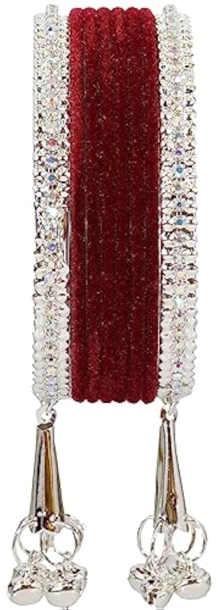 Zircon Gemstone Velvet Bangles Set With Studded Bells - 2.4 Inches