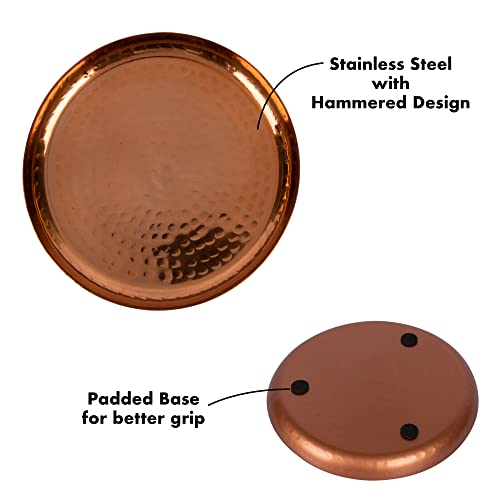 Koyal Wholesale Hammered Metal Pillar Candle Holder Plates, Bulk Set Of 6 Candle Trays, 6" D, Modern Wedding Centerpieces, Home Decor Accents For Living Room, Dining Table (Copper) #TOP6