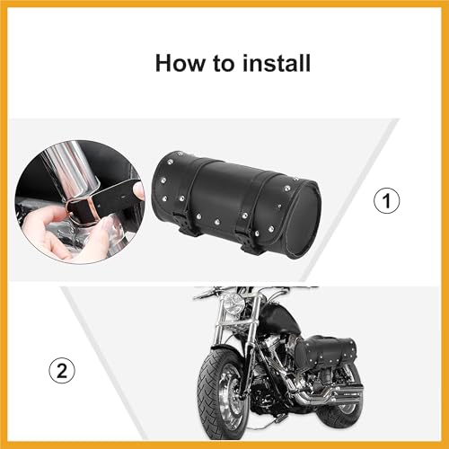 Alforja universal para motocicleta, bolsa impermeable de cuero sintético negro para manillar, 21 x 10 cm, con hebilla y correas ajustables miniatura 6