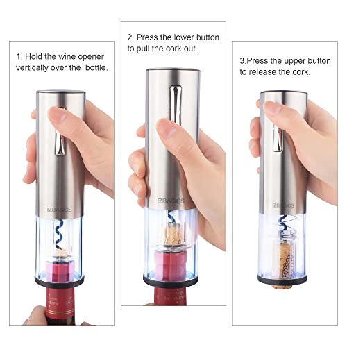 Electric Wine Opener, Ezbasics Automatic Wine Bottle Opener Set With Foil Cutter Vacuum Stopper And Wine Aerator Pourer For Wine Lovers Gift Home Kitchen Party Bar Wedding Rechargeable, Silver #TOP3
