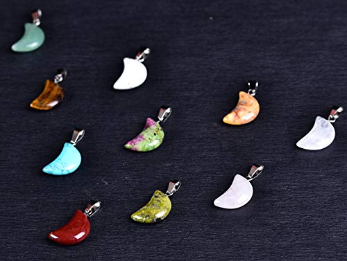 JIC Gem 30 Pieces Moon Shape Stone Pendants Natural Gemstone Healing Crystal Pendant Quartz Charms for Necklace Earring Bracelet Jewelry Making - Thumbnail 5
