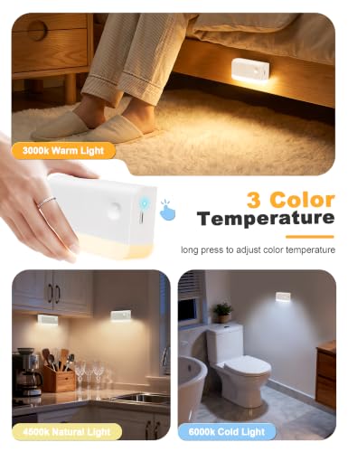 Image of NIORSUN Motion Sensor Stair Lights Indoor, 3 Pack Rechargeable Wireless Step Lights with 3 Color Temperatures, 1200mAh Battery, Magnetic Base for Hallway, Closet, Bathroom, White