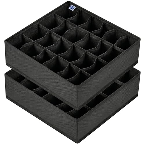 Image of Skrill 24-Compartment - Set of 2 | Non-Woven Foldable Cloth Storage Box Set Underwear, Socks, Ties, Scarves, Bras, Lingerie Drawer Organization | Space Saving Divider Organizer Closet Storage | Black
