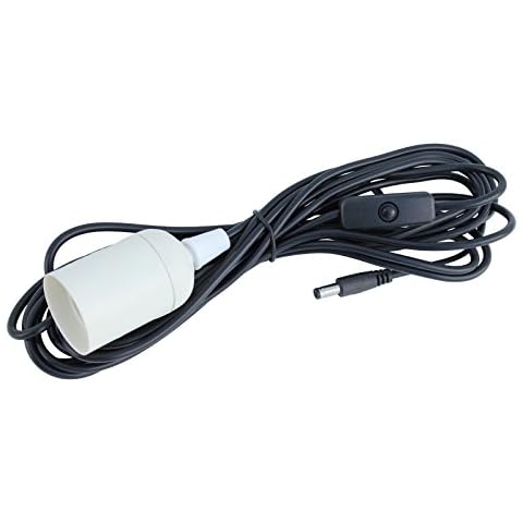E27 12V Light bulb holder with 5m 0.3mm cable with on/off switch and DC plug, for all Photonic Universe lighting systems Cover