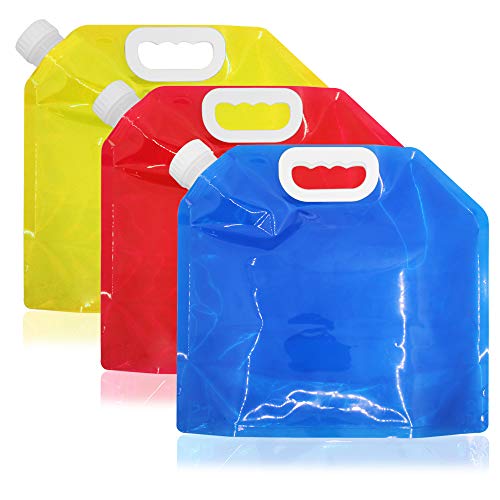 maxin Contenitore per acqua pieghevole da 5 litri, porta acqua in plastica BPA, borsa per acqua pieghevole Set di 3 per escursioni in campeggio.