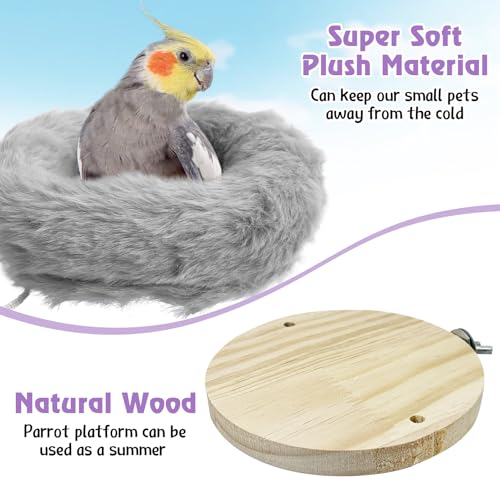 Image of Hamiledyi Bird Soft Nest for Cage Plush Parrot Hammock Breeding Bird House Bird Bed for Parakeet Lovebird Cockatoos Conure Canary Finch Quaker(Grey)