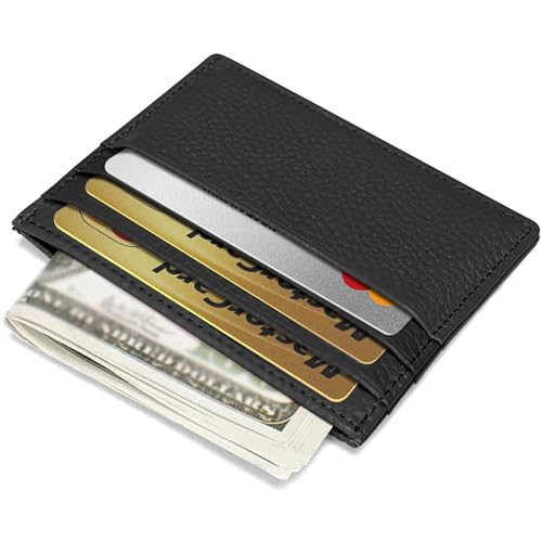 Image of M-Plateau Super Slim Genuine Leather Credit Card Wallet | Card Holder, Small Wallet for Man and Women with 6 Card Slots and 1 Pocket (Black)