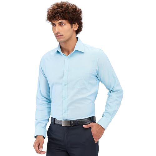 Image of Raymond Men's Slim Fit Structure Pattern Pure Cotton Semi Cut Away Collar Full Sleeve Formal Shirt