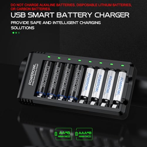 POWEROWL Akku Ladegerät für NIMH Wiederaufladbare AA AAA Akku Batterieladegerät mit LED Anzeige (unabhängiger Steckplatz) 2