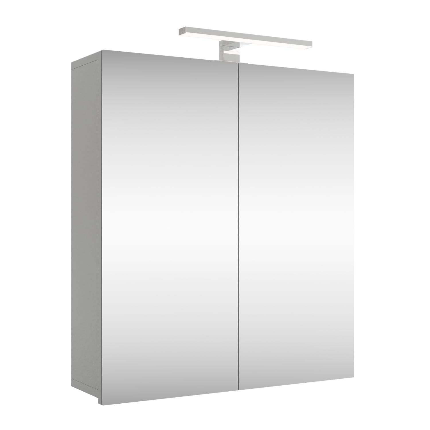 Planetmöbel - Armadio a specchio con illuminazione, 60 cm di larghezza, con specchio, illuminazione a LED cromata, colore: bianco/grigio