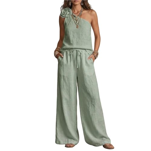 Elegante juego de verano en lino refinado con acabados premium para mujer