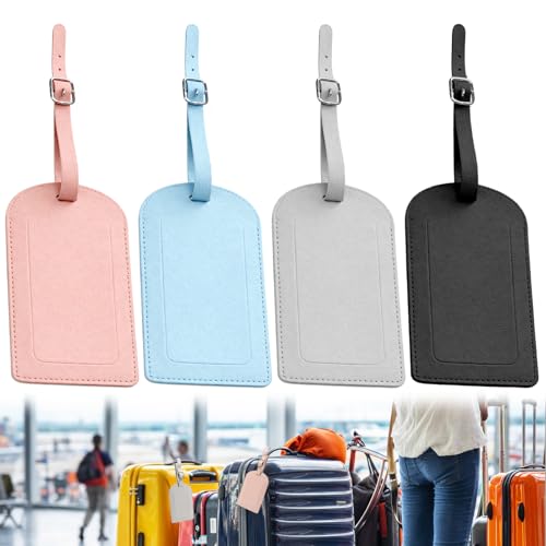 4 etiquetas para equipaje de viaje en avión, etiquetas impermeables de colores, de piel, con hebilla ajustable, para direcciones, para equipaje, maleta, bolso (4 colores)