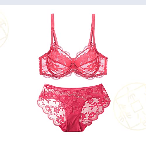 Soutien-gorge en dentelle rouge non doublée et culotte fine, l'art du push-up transparent 85B