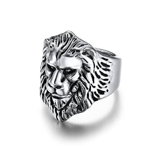 Bague tête de lion pour homme en argent style viking et gothique