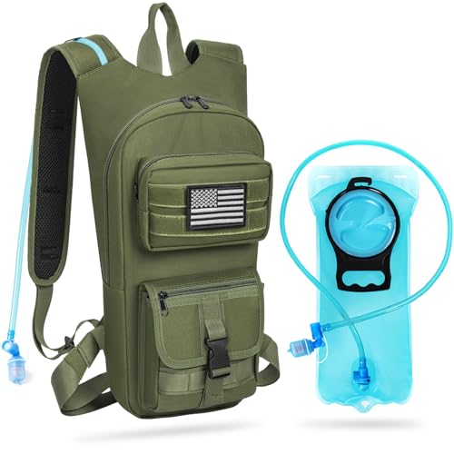 Image of Hydration Backpack, Tactical Molle Water with 2L TPU Water Bladder, for Men Women Lightweight Water Backpack, Hydration Pack for Hiking, Biking, Climbing and Hunting, Military Green