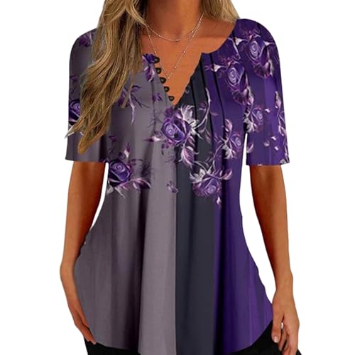 T-shirt femme col en V coupe ample pour masquer les rondeurs avec style en été
