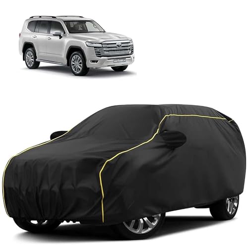 Image of Sulfar 100% Water Resistant Car Body Cover Compatible with Mirror for Toyota Land Cruiser 300 (Triple Stitched, Full Bottom Elastic, Black Tafetta with Yellow Piping)