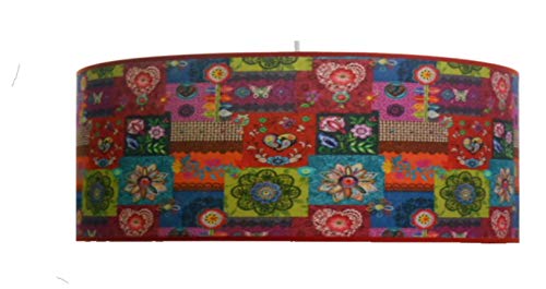 Lámpara de techo con cilindro superior para colgar o colocar sobre lámpara de mesa o lámpara de pie, tela cretona multicolor pegada sobre PVC blanco Cover