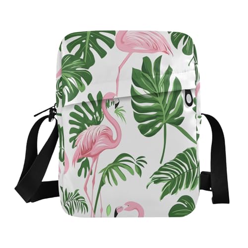 Crossbody Bag Flamingo Monstera Leaves Messenger Bag for Women Men Purse Shoulder Bag Satchel Bag with Adjustable Strap 214B8080