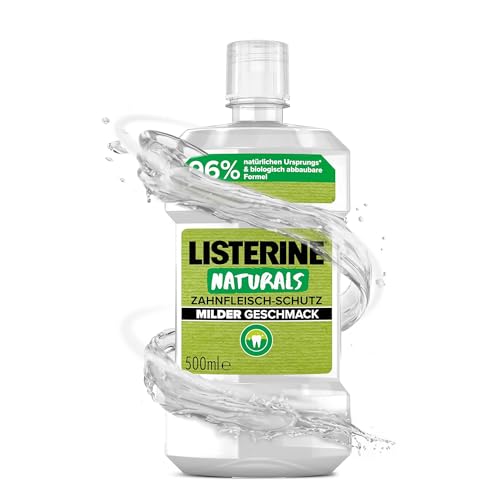 LISTERINE Naturals Zahnfleisch-Schutz 500 ml, biologisch abbaubares Mundwasser mit mildem Geschmack, antibakterielle Mundspülung ohne Alkohol für gesundes Zahnfleisch
