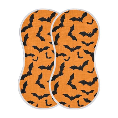 2 Pack Muslin Burp Cloths Halloween Bat Orange Cotton Baby Burp Cloths Absorbent Burping Cloth Soft Spit Up Rags for Newborn Must Haves, Large 22