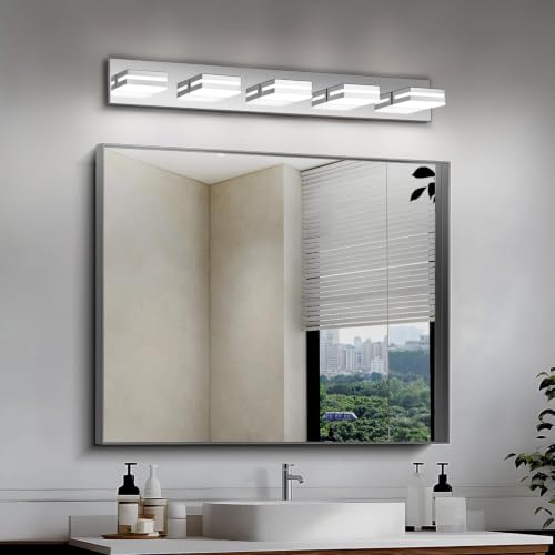 Image of Modern LED Stainless Steel Chrome Acrylic Bathroom Lights Fixtures 5-Light