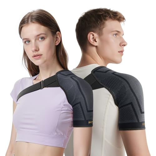 Copper Shoulder Brace for Men and Women [Stronger Support & Ultra Comfort] Shoulder Compression Sleeve for Torn Rotator Cuff, Dislocation, Adjustable Fit for Left or Right Arm (S/M)