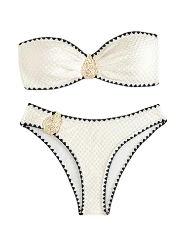 Milumia Women's 2 Piece Bandeau Swimsuit Textured Metal Decor Strapless Bikini Set