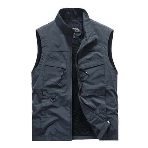 Chaleco de senderismo ligero para hombre, sin mangas, con cremallera, impermeable, con múltiples bolsillos, forro de malla transpirable, chaleco táctico resistente al viento