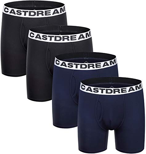 Boxer Briefs for Men, Bamboo Underwear Pouch Hypoallergenic Breathable Ultra-Soft Comfort Waistband 4 Pack L