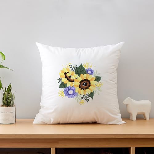 Image of KEKEMEOW 3 Sets Embroidery Kit for Beginners, Stitches with Sunflower Patterns, DIY Cross Stitch Kits for Adults, Needlepoint Hand Embroidery Kit with Stamped Pattern、Instruction、Hoop