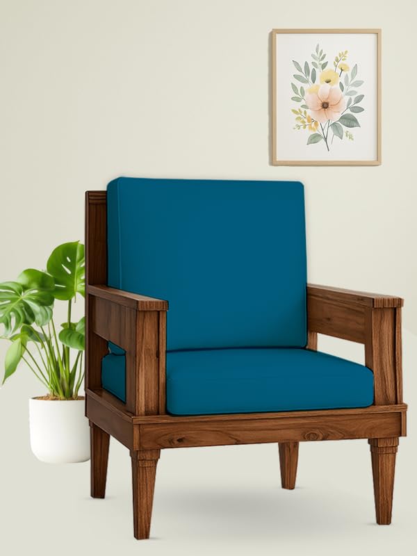 Image of HOTKEI Airforce Blue (Pack of 2) 200 GSM Fabric Wooden Sofa Seat Cover Elastic Stretchable Cushion Seat Slip Cover Protector for Wooden Sofa Set 1 Seater Antislip Full Covers for Living Room