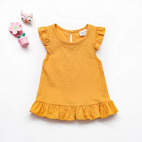 RNTOP Toddler Baby Girls Tank Tops Sleeveless Ruffle T-Shirt Solid Color Casual Blouse Summer Shirts (Yellow, 4-5 Years)
