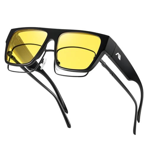 kimorn Night Vision Driving Glasses Fit Over glasses for Men Women Anti Glare Oversized Nighttime Glasses Yellow Lens