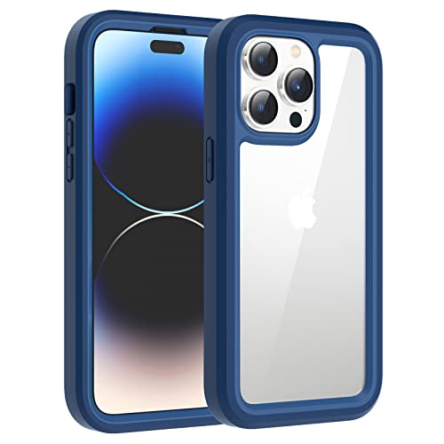 WXR Compatible with iPhone 14 Pro Max Case 6.7 Inch, Clear Hard PC Back TPU Inner Frame and Soft Silicone Bumper, [Military Grade Protection] Heavy Duty Case for iPhone 14 Pro Max. (Midnight Blue)