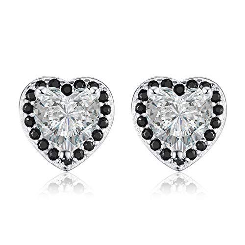 Boucles d'oreilles fiançailles cœur spinelle noir, cadeau romantique en argent 925