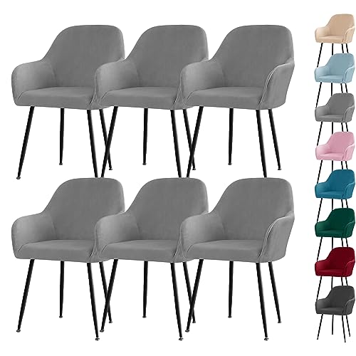 ouxei Fundas De Terciopelo para Sillas De Comedor: Respaldo Curvo con Reposabrazos, Fundas Elásticas para Cocina, Sala De Estar Y Oficina.(Gray 6pcs)