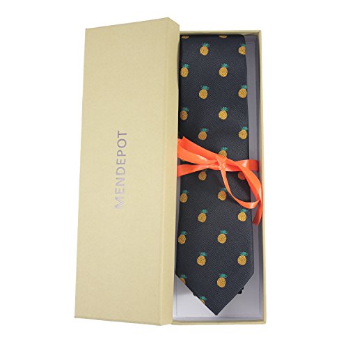 Mendepot Microfiber Jacquard Pineapple Pattern Necktie Black With Yellow Pineapple Tie #TOP3