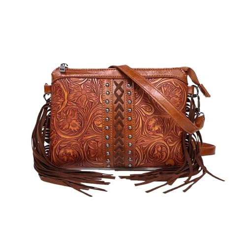 Bolso bandolera tipo hobo con flecos para mujer