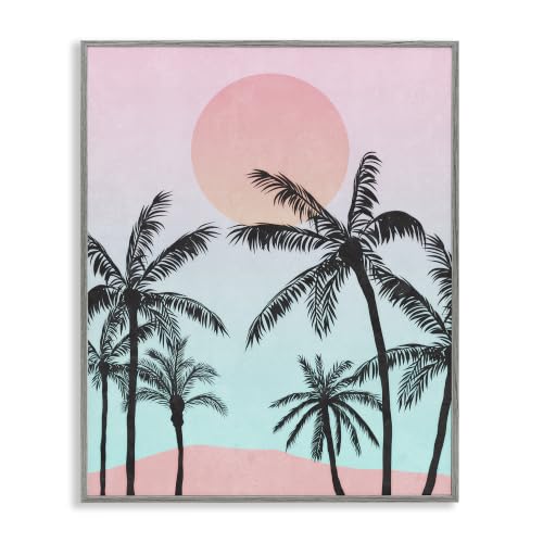 Tropical Sunrise Sunset Palm Silhouettes, 11 x 14 Inch Framed Giclée Print