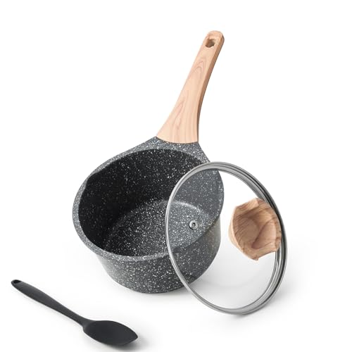 Kordisen Kasserollen Set mit Deckel, 1,5LAntihaftbeschichtete Kochtöpfe mit Granit-Beschichtung,...