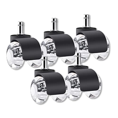 5 Pieces Office Chair Casters, Chair Casters, Scratch Free, Smooth & Quiet Gliding, Rubber Hard Floor Casters, Gaming Chair Casters, for Hardwood Floors, Carpet, Laminate and Tiles (11mm, black)
